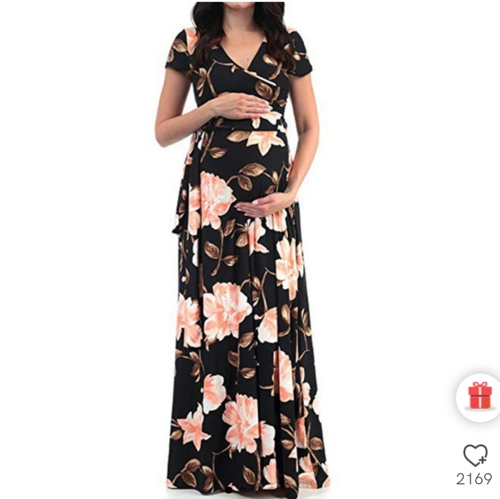 Short-sleeve Maternity Maxi Dress